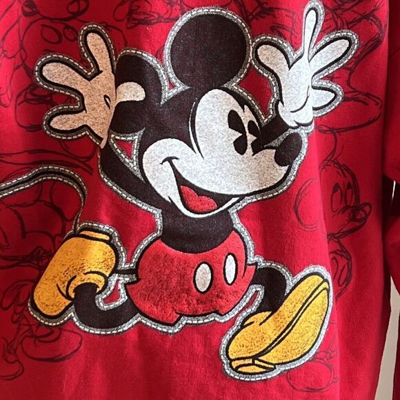 XL Disney Parks Mickey Mouse Red Two Sided Full Zip Hoodie Yellow Drawstring - Picture 6 of 7